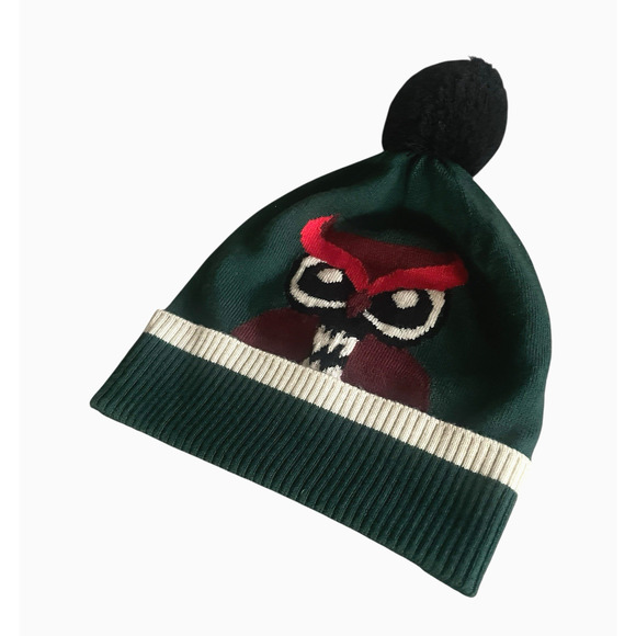 KATE SPADE New York Women\'s Who Me? Owl Beanie 100% Wool Green One Size Hats Off main image 5